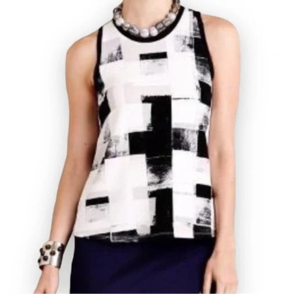 Anthropologie Postmark Anzere Square Print Tank Black & White Graphic Size Small